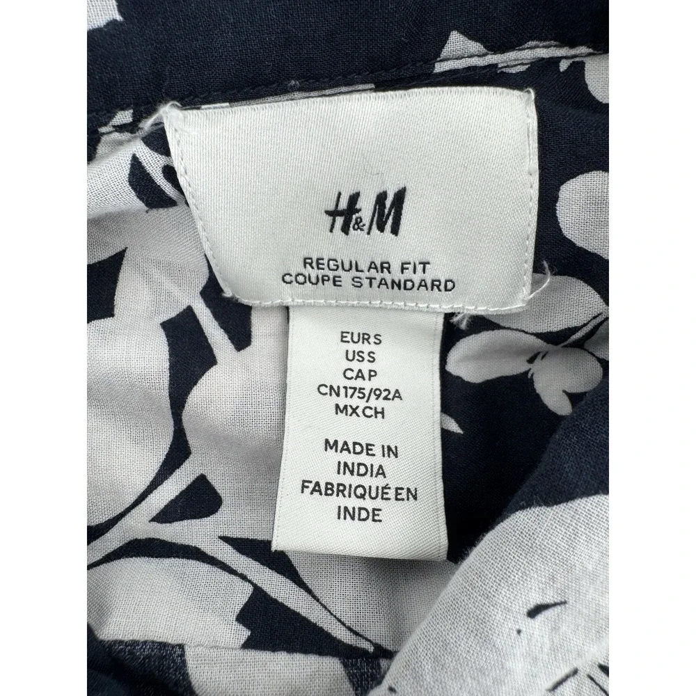 H&M‎ Hawaiian Shirt Men's Size S Cotton Blue Floral Tropical Beach Island Aloha